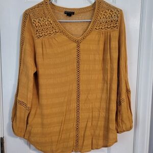 Women's Mustard Lace Detail Top